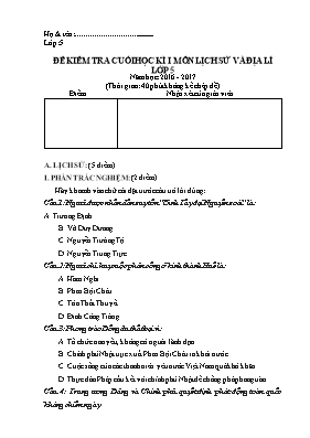 Đề kiểm tra cuối học kì I môn Lịch sử và địa lí lớp 5 năm học 2016 - 2017